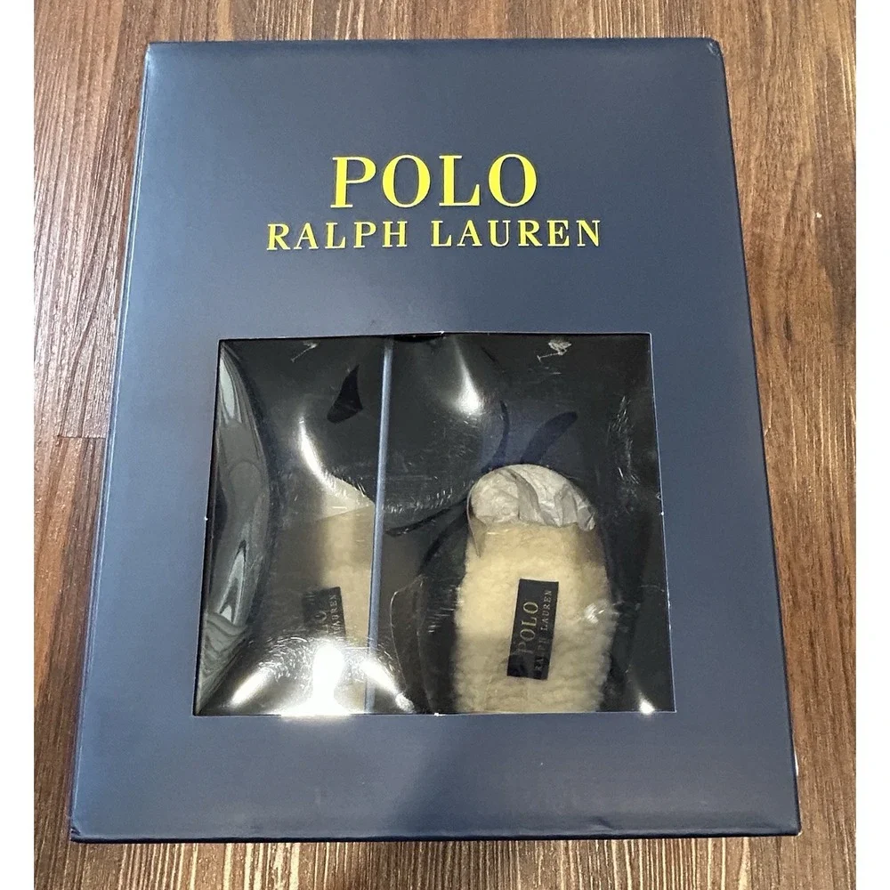 Polo Ralph Lauren Men's Klarence Scuff Slippers Navy, White Pony Sz 8 New In Box